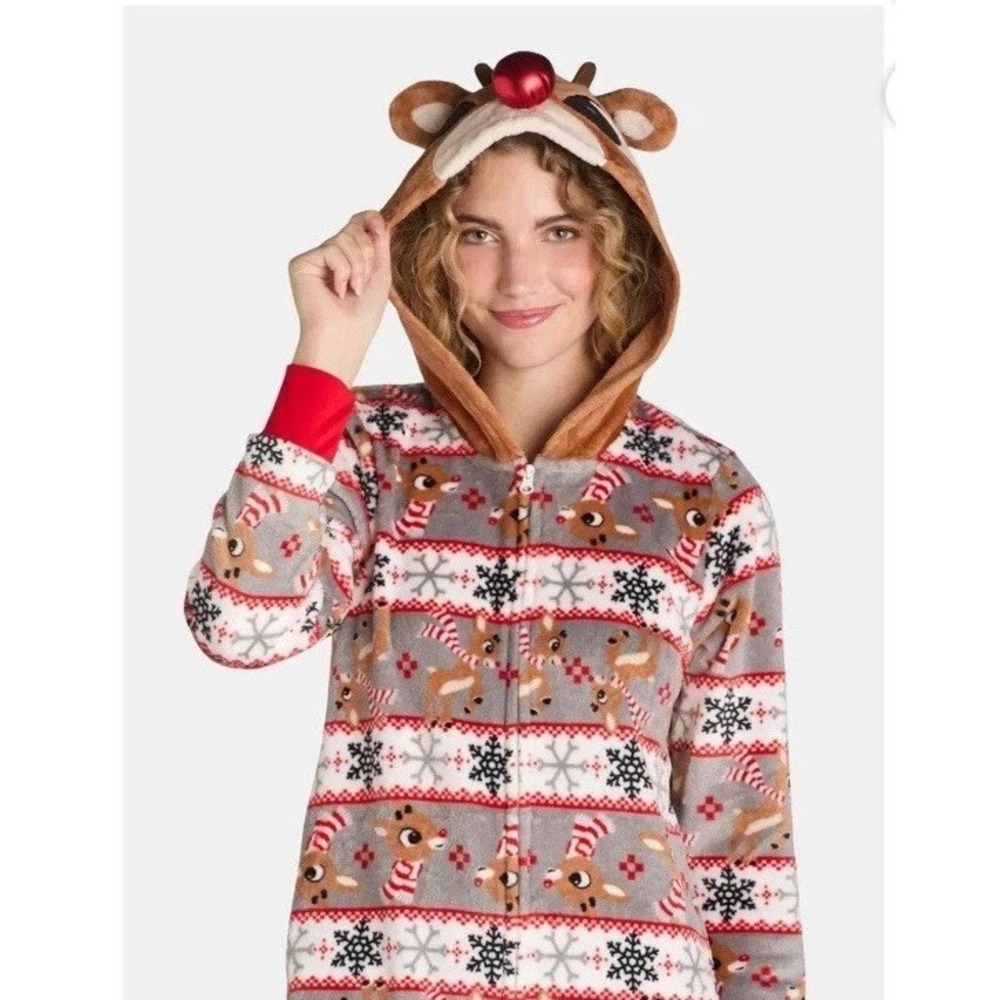 Rudolph The Red Nosed Reindeer Unisex Adult Fleece Union Suit Pajamas Medium